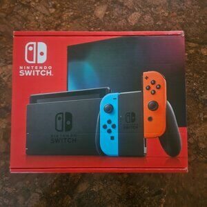 Nintendo Switch with Neon Blue and Red Joy-Con